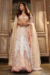 Buy_Gopi Vaid_Ivory Blouse Tussar Embroidery Mirror V Neck Thread And Bridal Lehenga Set _Online_at_Aza_Fashions