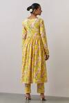 Shop_Ikshita Choudhary_Yellow Cotton Printed Floral V Neck Flower Anarkali And Pant Set_at_Aza_Fashions
