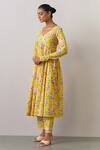 Ikshita Choudhary_Yellow Cotton Printed Floral V Neck Flower Anarkali And Pant Set_Online_at_Aza_Fashions
