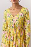 Buy_Ikshita Choudhary_Yellow Cotton Printed Floral V Neck Flower Anarkali And Pant Set_Online_at_Aza_Fashions