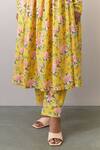 Shop_Ikshita Choudhary_Yellow Cotton Printed Floral V Neck Flower Anarkali And Pant Set_Online_at_Aza_Fashions