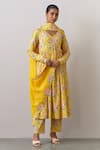 Buy_Ikshita Choudhary_Yellow Cotton Printed Floral V Neck Flower Anarkali Pant Set _at_Aza_Fashions