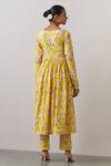 Shop_Ikshita Choudhary_Yellow Cotton Printed Floral V Neck Flower Anarkali Pant Set _at_Aza_Fashions