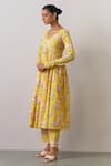 Buy_Ikshita Choudhary_Yellow Cotton Printed Floral V Neck Flower Anarkali Pant Set _Online_at_Aza_Fashions