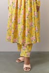 Ikshita Choudhary_Yellow Cotton Printed Floral V Neck Flower Anarkali Pant Set _at_Aza_Fashions