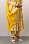 Buy_Ikshita Choudhary_Yellow Cotton Printed Floral V Neck Flower Anarkali Pant Set 