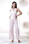 House Of TA-YA_Pink Cotton, Lycra Embroidery Collared Floral Print Pleated Jumpsuit _Online_at_Aza_Fashions