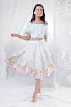 Buy_HOUSE OF TA-YA_Blue Cotton Satin Printed Floral Boat Neck Crop Top And Skirt Set _at_Aza_Fashions