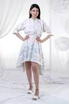 Buy_House Of TA-YA_White Cotton Embroidery Collared Asymmetric Floral Dress _at_Aza_Fashions