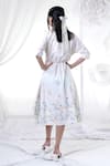 Shop_House Of TA-YA_White Cotton Embroidery Collared Asymmetric Floral Dress _at_Aza_Fashions