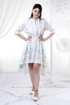 Shop_House Of TA-YA_White Cotton Embroidery Collared Asymmetric Floral Dress _Online_at_Aza_Fashions