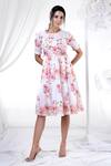 Buy_House Of TA-YA_White Cotton Round Neck Floral Print Dress _at_Aza_Fashions