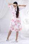 Shop_House Of TA-YA_White Cotton Round Neck Floral Print Dress _at_Aza_Fashions