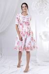 Buy_House Of TA-YA_White Cotton Round Neck Floral Print Dress _Online_at_Aza_Fashions