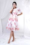 Shop_House Of TA-YA_White Cotton Round Neck Floral Print Dress _Online_at_Aza_Fashions