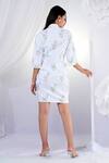 Shop House Of TA-YA Blue Cotton, Lycra Embroidery Collared Floral Print Shirt Dress at Aza Fashions Shop_House Of TA-YA_Blue Cotton, Lycra Embroidery Collared Floral Print Shirt Dress _at_Aza_Fashions