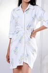 Buy House Of TA-YA Blue Cotton, Lycra Embroidery Collared Floral Print Shirt Dress Online at Aza Fashions Buy_House Of TA-YA_Blue Cotton, Lycra Embroidery Collared Floral Print Shirt Dress _Online_at_Aza_Fashions