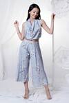 Buy_House Of TA-YA_Blue Cotton Satin Scoop Neck Printed Cowl Top And Pant Set _at_Aza_Fashions