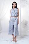Buy_House Of TA-YA_Blue Cotton Satin Scoop Neck Printed Cowl Top And Pant Set _Online_at_Aza_Fashions
