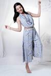 House Of TA-YA_Blue Cotton Satin Scoop Neck Printed Cowl Top And Pant Set _at_Aza_Fashions