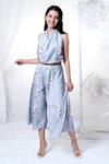 Buy_House Of TA-YA_Blue Cotton Satin Scoop Neck Printed Cowl Top And Pant Set 