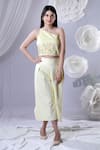 Buy_House Of TA-YA_Yellow Cotton Satin Embroidery Asymmetric One Shoulder Top And Culottes Set _at_Aza_Fashions