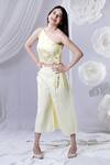 Buy_House Of TA-YA_Yellow Cotton Satin Embroidery Asymmetric One Shoulder Top And Culottes Set _Online_at_Aza_Fashions