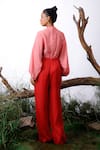 Shop_OMANA BY RANJANA BOTHRA_Pink Satin Solid Colour Block Boat Jumpsuit _at_Aza_Fashions