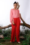 OMANA BY RANJANA BOTHRA_Pink Satin Solid Colour Block Boat Jumpsuit _Online_at_Aza_Fashions