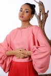 OMANA BY RANJANA BOTHRA_Pink Satin Solid Colour Block Boat Jumpsuit _at_Aza_Fashions