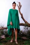 Omana By Ranjana Bothra Green Satin Pearls Round Neck Embellished Dress Online at Aza Fashions Omana By Ranjana Bothra_Green Satin Pearls Round Neck Embellished Dress _Online_at_Aza_Fashions