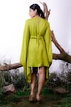 Shop_OMANA BY RANJANA BOTHRA_Green Satin Solid Colour Block Round Draped Short Dress _at_Aza_Fashions