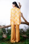 Shop_Omana By Ranjana Bothra_Yellow Satin, Georgette, Crepe Bandhani Print Asymmetric Top With Pant _at_Aza_Fashions