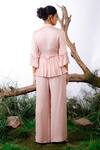 Shop_Omana By Ranjana Bothra_Pink Silk, Satin V-neck Blush Solid Wrap Around Top And Pant Set _at_Aza_Fashions