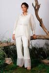 Buy_Omana By Ranjana Bothra_White Organza, Satin Embroidery, Applique Collared Checkered Shirt And Pant Set _at_Aza_Fashions