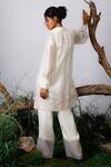 Shop_Omana By Ranjana Bothra_White Organza, Satin Embroidery, Applique Collared Checkered Shirt And Pant Set _at_Aza_Fashions