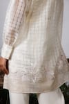 Buy_Omana By Ranjana Bothra_White Organza, Satin Embroidery, Applique Collared Checkered Shirt And Pant Set _Online_at_Aza_Fashions