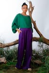 Buy_OMANA BY RANJANA BOTHRA_Green Satin Embroidery Pearl Boat Neck Colorblock Jumpsuit _Online_at_Aza_Fashions