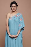 Vyasa by Urvi_Blue Royal Georgette Hand Embroidered Beads One Shoulder High-low Dress _Online_at_Aza_Fashions