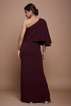 Shop_Vyasa By Urvi_Wine Crepe Embroidery, Beads One Shoulder Hand Gown _at_Aza_Fashions