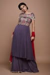 Buy_Vyasa By Urvi_Purple Net, Chiffon, Linen Beads, Embroidery Round Bodice Tunic Sharara Set _at_Aza_Fashions