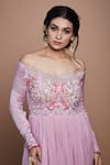 Buy_Vyasa by Urvi_Pink Chiffon Embroidery Floral Boat Neck Bodice Anarkali Sharara Set _Online_at_Aza_Fashions