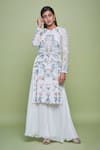 Buy_Vyasa by Urvi_Ivory Crepe Embroidery Floral Round Neck Sequin Kurta With Sharara _at_Aza_Fashions