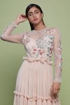 Vyasa by Urvi_Beige Net Embroidery Floral Round Neck Bloom Bodice Gown _Online_at_Aza_Fashions