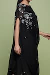 Vyasa by Urvi_Black Georgette Embroidery Floral Boat Neck Cowl Dress _Online_at_Aza_Fashions