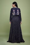 Shop_Vyasa by Urvi_Blue Silk Embroidery Floral Jacket Round Dot Anarkali With_at_Aza_Fashions