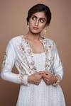 Vyasa by Urvi_Ivory Silk Embroidery Floral Anarkali Round Neck Dot With Jacket _Online_at_Aza_Fashions