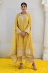 Buy_Label Niti Bothra_Yellow Banaras Silk Base Embroidered Resham Round Applique Kurta Farshi Pant Set _Online_at_Aza_Fashions