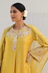 Label Niti Bothra_Yellow Banaras Silk Base Embroidered Resham Round Applique Kurta Farshi Pant Set _at_Aza_Fashions