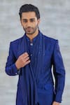 Studio Bagechaa_Blue Silk Embroidery Floral Resham Bandhgala Set _Online_at_Aza_Fashions